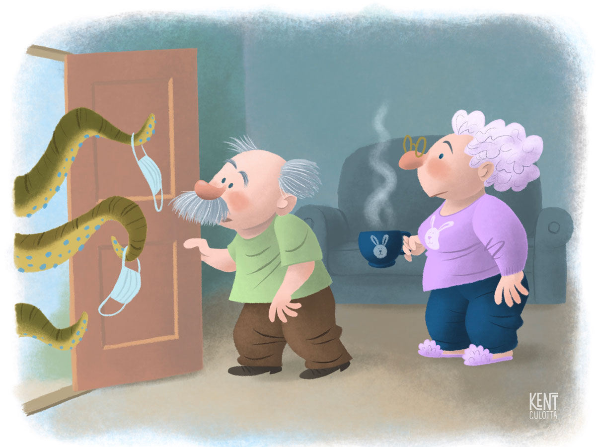 grandparents with tentacles children's book illustration