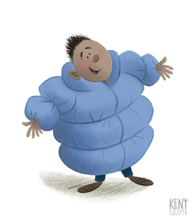boy in big coat children's book illustration