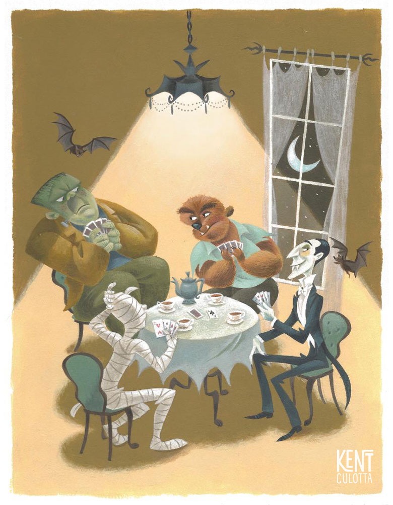 frankenstein card game children's book illustration