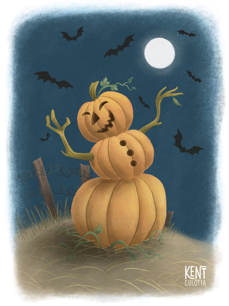 pumpkin snowman children's book illustration