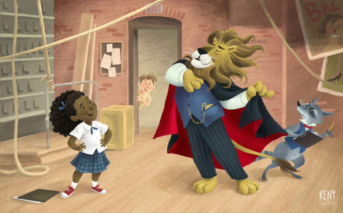 royal lion & kid children's book illustration